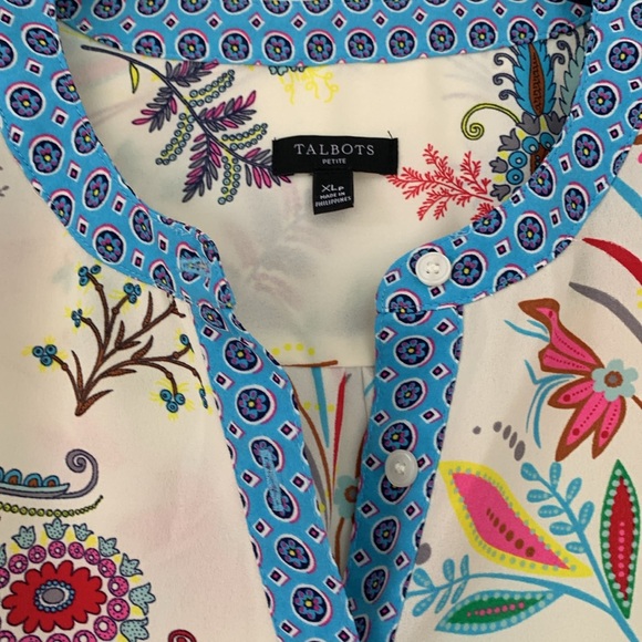Talbots petit paisley/floral print long sleeves v neck blouse - Picture 2 of 10